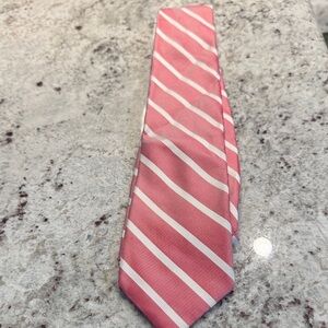 Collard Greens Redish Pink and White Striped Men's Tie 100% Silk Made in the USA